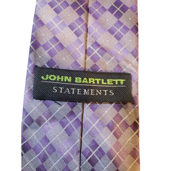 John Bartlett Statements Neck Tie Mens‎ Designer Luxury Purple Gray Geometric - Picture 5 of 12